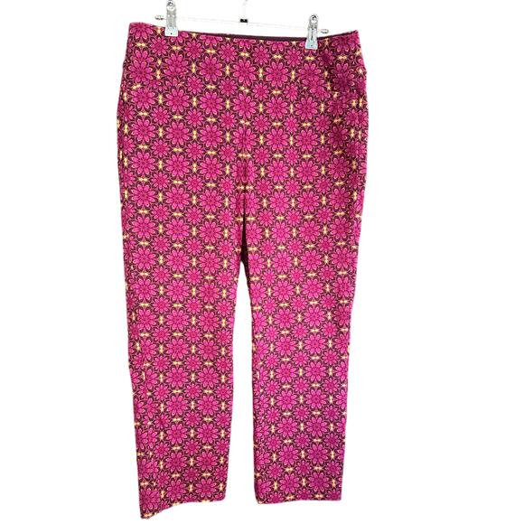 SOFT SURROUNDINGS | Fuscia Abstract Floral Printed Ankle Slim Pants | Medium - Picture 1 of 5